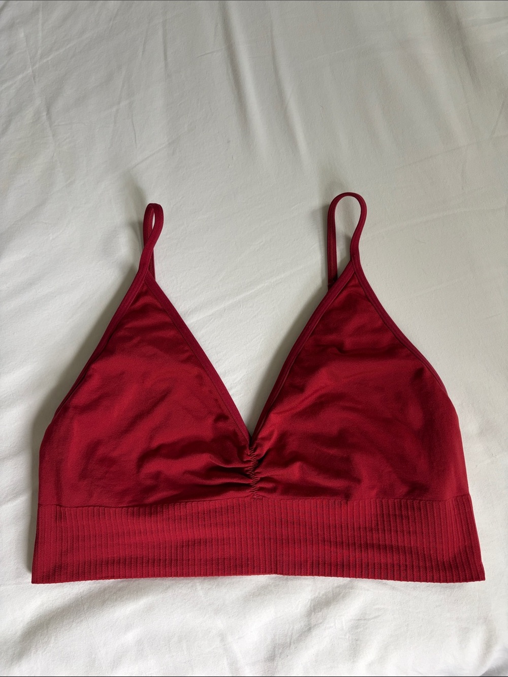 NEW Aerie Super chill Seamless V-Neck Bralette in Deep Red Sz Large